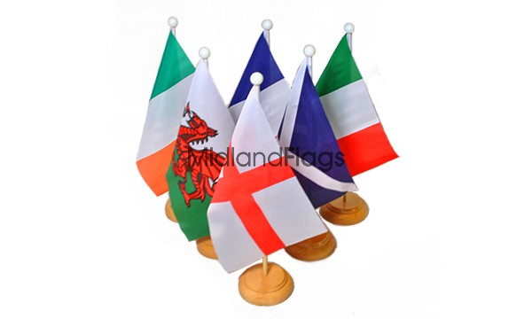 Six Nations Rugby - Small Wooden Table Flag Pack